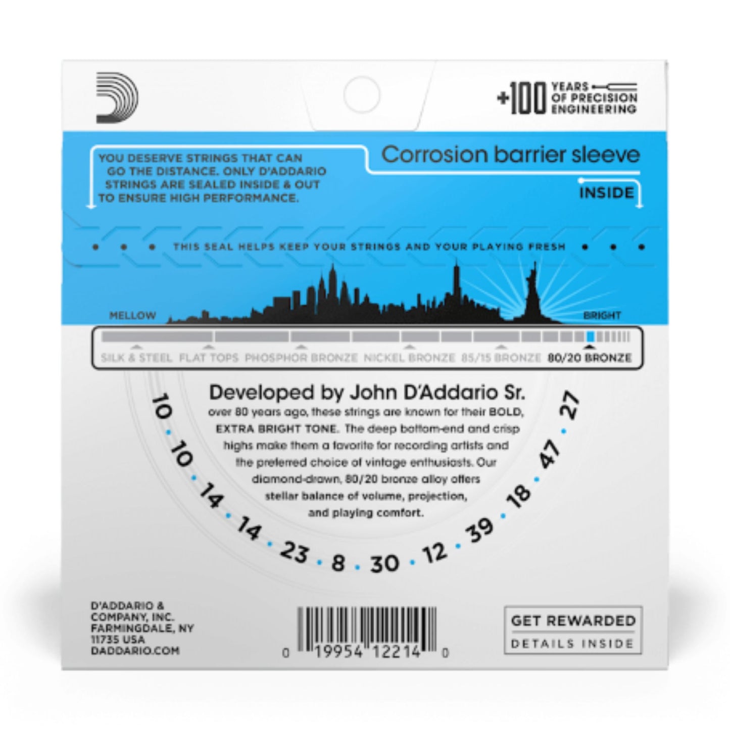 Daddario 80/20 Bronze 12 String 10-47 Light Gauge