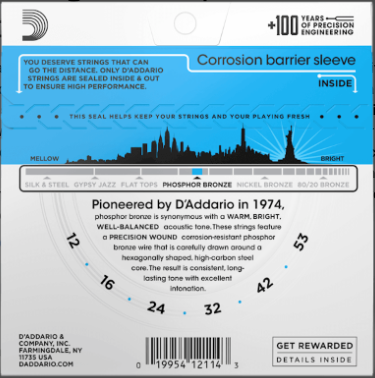 Daddario Phosphor Bronze Light Gauge 12-53 Acoustic Guitar Strings