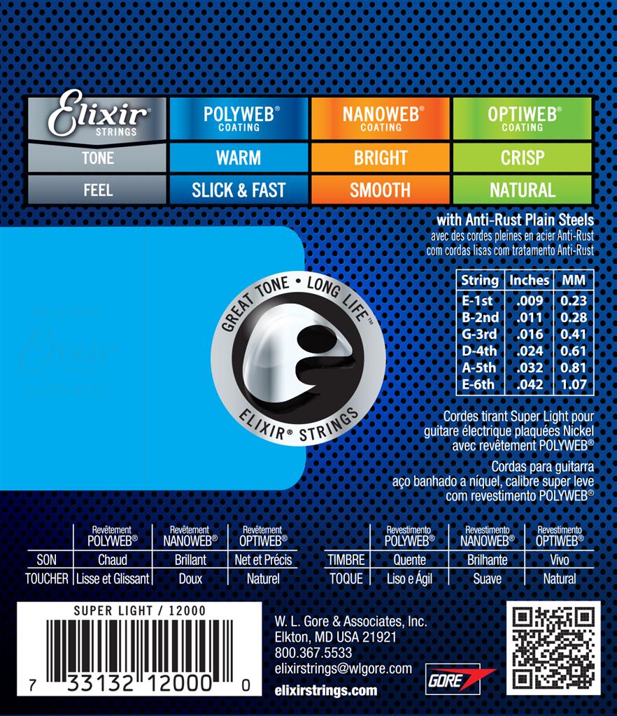 Elixir Nickel Polyweb Super Light 9-42 Electric Guitar Strings