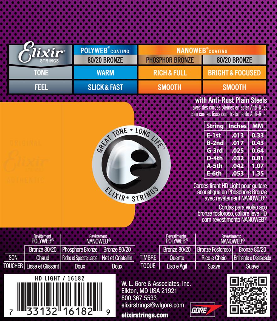 Elixir Nanoweb Bronze Guitar Strings 13-56 Acoustic Guitar Strings