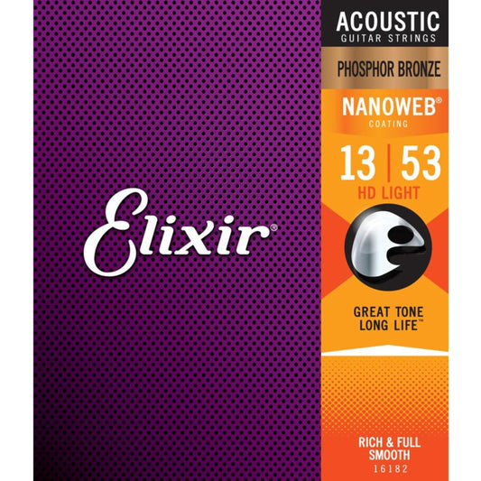 Elixir Nanoweb Bronze Guitar Strings 13-56 Acoustic Guitar Strings