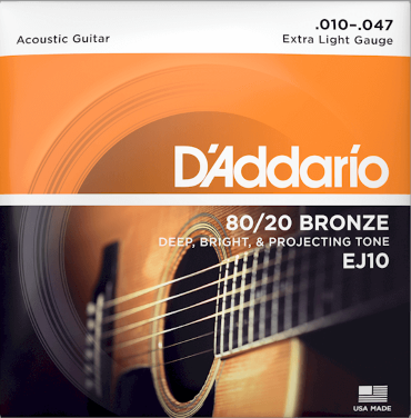 Daddario 80/20 Bronze Extra Light Gauge 10-47 Acoustic Guitar Strings