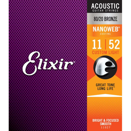 Elixir 80/20 Bronze Nanoweb Custom Light 11-52 Acoustic Guitar Strings